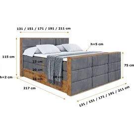altdecor Boxspringbett 200 x 200 cm H3 Dunkelgrau