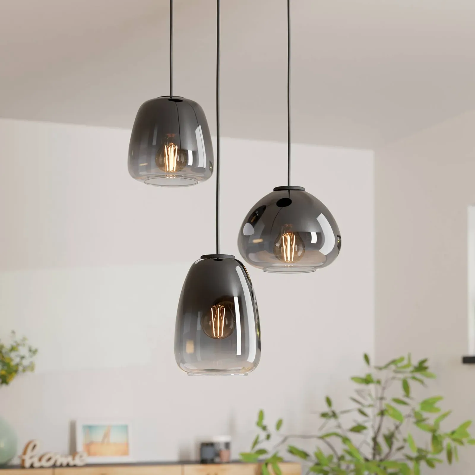 EGLO Glas Hängelampe Aguilares, dimmbar, alu / grau / zink, für Wohn- / Esszimmer, Glas, Modern, Pendelleuchte - 43 cm - 43 cm - 110 cm