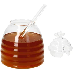 3tlg Set Honig 500ml Bienchen-Deckel Honiglöffel Glasbehälter Rührstab Aufbewahrung Geschenkidee