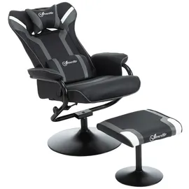 Vinsetto Relaxsessel mit Hocker, Fernsehsessel, Polstersessel, Gaming-Liegesofa, 130° neigbar, Schwarz+Grau,