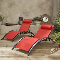 2er Set Sonnenliegen aus Aluminium - Koralle - Liegestühle aus Aluminium und Textilene - Louisa