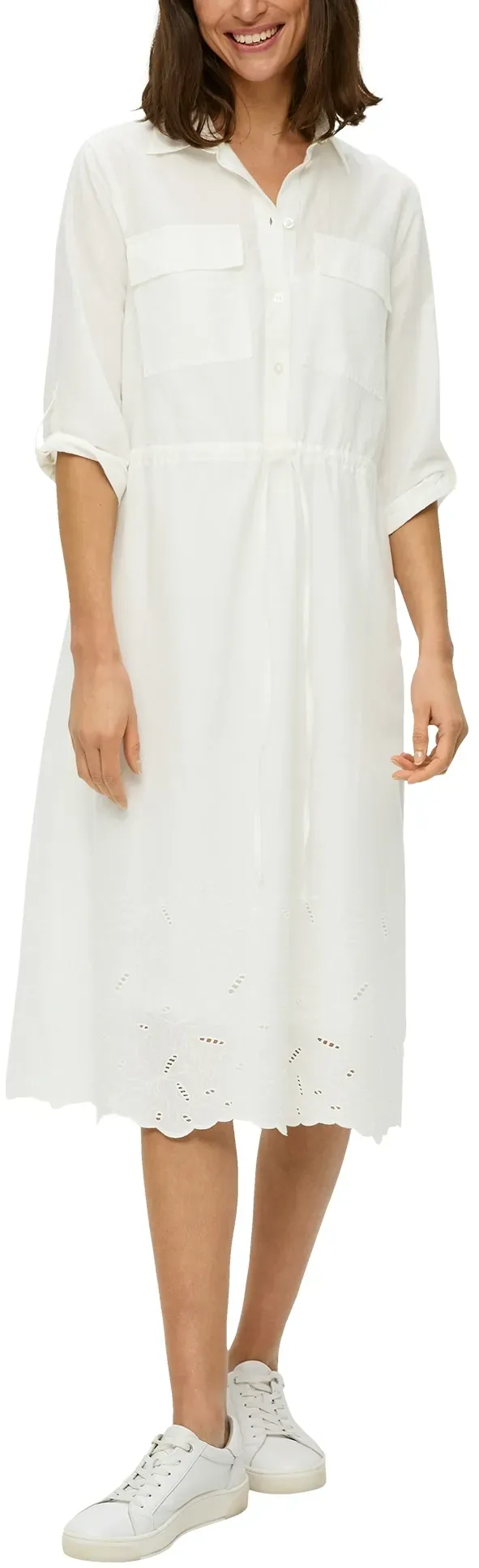 Hemdblusenkleid S.OLIVER Gr. 36, N-Gr, weiß (offwhite) Damen Kleider Freizeitkleider mit Broderie Anglaise