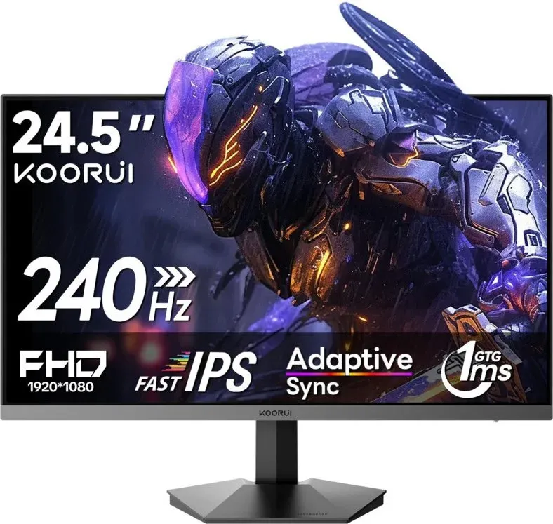 KOORUI G2511X 24 Zoll Gaming-Monitor, Full HD 240 Hz Rapid IPS-Panel, HDR400, DisplayPort 1.4 & HDMI 2.0, Schwarz