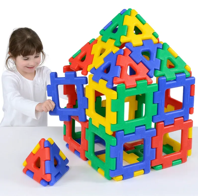 Polydron Large Bauset 40 Teile Konstruktionsspielzeug Kinder - XL Bausteine, mehrfarbig, HDPE-Kunststoff, 21x21 cm - taktil, Braille