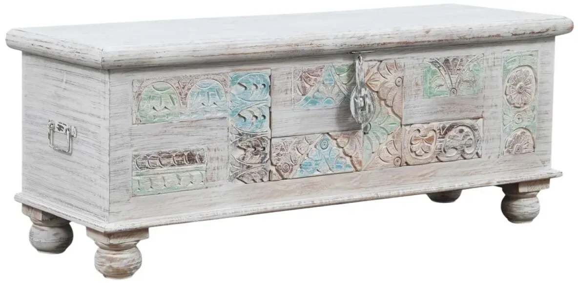 Truhe Apala Massivholz Boho Vintage Aufbewahrungstruhe 116cm