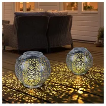 Expo Börse Solarlampe Tischlampe Hängeleuchte Außen Balkonleuchte Kugel schwarz LED 2er Set