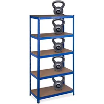 Relaxdays Schwerlastregal, HBT: 180x90x45 cm, bis 1325kg, 5 Ebenen, Lagerregal Speisekammer, Keller, Garage, Stahl, blau