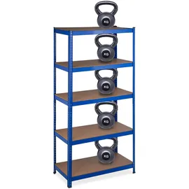 Relaxdays Schwerlastregal, HBT: 180x90x45 cm, bis 1325kg, 5 Ebenen, Lagerregal Speisekammer, Keller, Garage, Stahl, blau