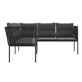 vidaXL Gartensofa in L-Form mit Kissen Schwarz Stahl und Textilene