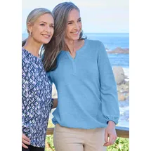 GOLDNER Elegante Bluse mit Zierblende, Rundhals in blau | Gr.: 42