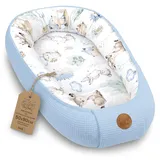 Totsy Baby Babynest Neugeborene Nestchen Baby 50x90cm - Kokon Handmade zweiseitig aus Baumwolle Waffel mit Babynestchen Tiere Blau