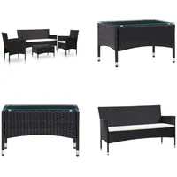 vidaXL 4 tlg. Garten Lounge Set mit Auflagen Poly Rattan Schwarz - Gartensofa - Gartensofas - Gartencouch - Gartencouches - Schwarz