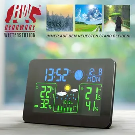 Bearware Funkwetterstation mit Farbdisplay & Außensensor Barometer, Wettervorhersage uvm.