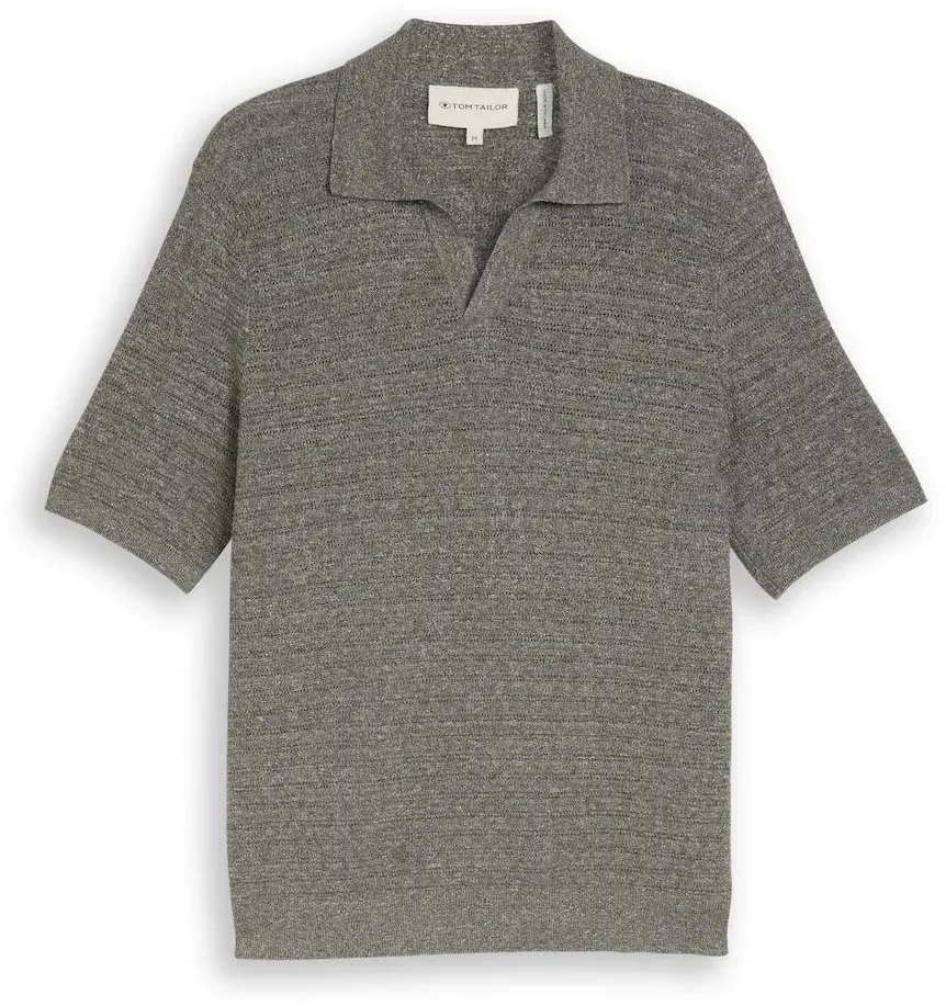 TOM TAILOR Herren Strick-Poloshirt mit Leinenanteil, grün, Meliert, Gr. XXL