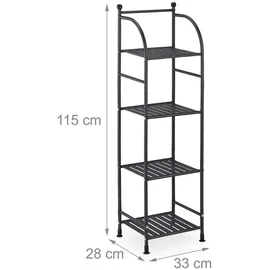 Relaxdays Standregal, Stahl, HxBxT: 115 x 33 x 28 cm, Regal Küche & Bad, 4 Gitterablagen, Metallregal stehend, schwarz