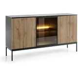 komodee Laval K154 - Kommode, Eiche Wotan, Schwarz mit Keder, Breite 154 cm, Höhe 83 cm, Tiefe 39 cm