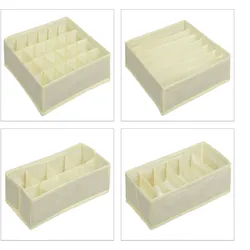Relaxdays Unterwäsche Organizer, 4 tlg. Schubladen Ordnungssystem Kleiderschrank, für Socken, BHs, Unterhosen, beige