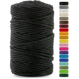 Netuno 1x Makramee-Garn Schwarz 3 mm 100 m Baumwollkordel mit Baumwollkern Bastel-Garn Makramee Naturbaumwolle Baumwollgarn Bastelschnur Baumwollschnur Kordel Makramee farbig Macrame Cotton Cord