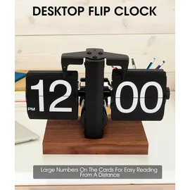 Yusat Retro-Flip-Uhr, Vintage-Tischuhr, Automatisches Drehen, batteriebetrieben, Mechanische Schreibtischuhr,