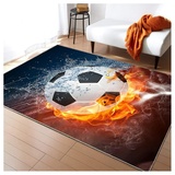 HAZARA Fußballplatz Spielteppich, Eisfeuer Fußball Bedruckt Großflächige Teppiche Sport rutschfest Spielteppich 3D Fußball Mit Flammen Bedruckten Teppichen Für Schlafzimmer(F,200x300cm/6x10ft)