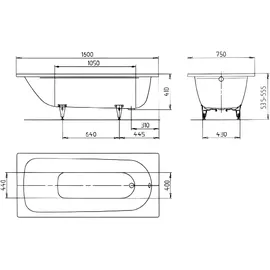 Kaldewei Saniform Plus Rechteckbadewanne 75 x 160 cm (112500010001)