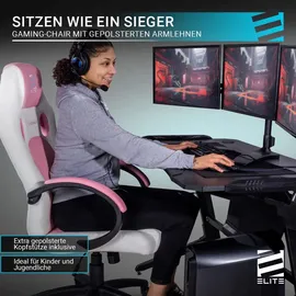 Elite Gaming-Stuhl EXODUS, Memory-Schaum, extra hohe Rückenlehne, Wippmechanik, Armpolster, MG100 (Schwarz/Pink)