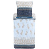 BASSETTI Bettwäsche Garnitur Oristano B1 aus Baumwolle Mako-Satin in der Farbe Blau 2-Teilig mit Reißverschluss, Maße: 155cm x 220cm, 80cm x 80cm, 9323447