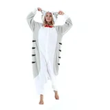 AKAAYUKO Damen Herren Karneval Kostüm Pyjama Weihnachten Tiere Onesie Halloween Jumpsuit Schlafanzug Faschingskostüme Overall Nachtwäsche Grau geblümte Katze - L