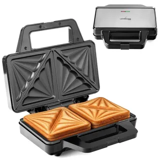 Lehmann Sandwichmaker XXL Extra große für 2 amerikanische Sandwiches, 1000W - Silber