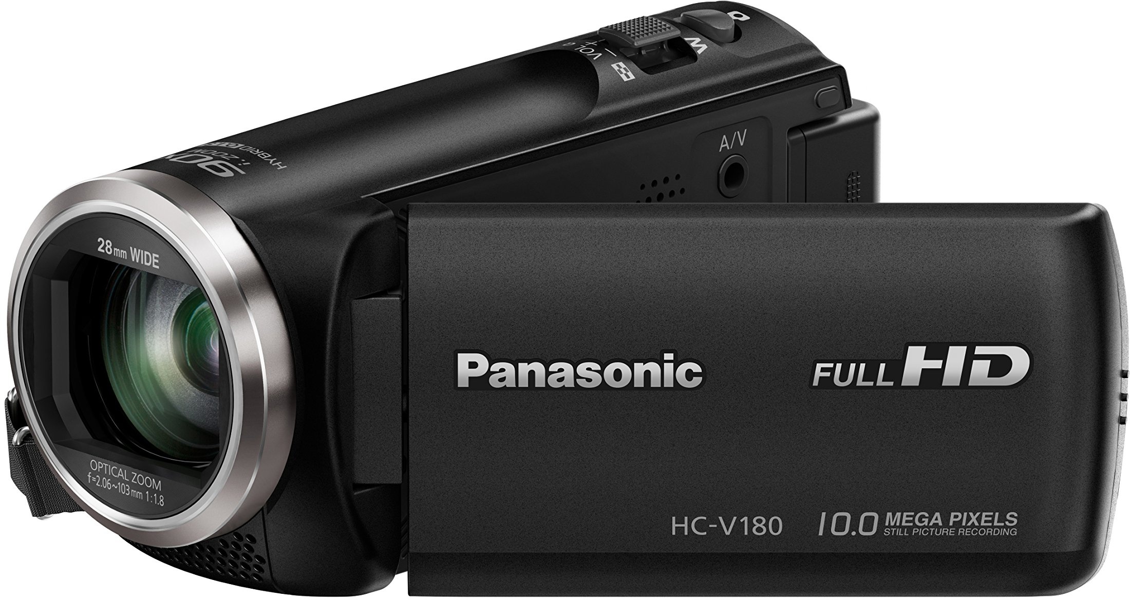 Panasonic HC-V180EG-K Full HD Camcorder (1/5, 8 Zoll Sensor, Full HD, 50x optischer Zoom, 28 mm Weitwinkel, opt. 5-Achsen Bildstabilisator Hybrid OIS+) schwarz