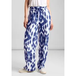 Stoffhose STREET ONE, Damen, Gr. 42, Länge 32, blau (deep water blau), Stoff, 100% Leinen, gemustert, casual, gerade lang, Hosen, aus Leinen