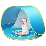 Qelus Strandmuschel Baby Strandmuschel Pop up Wasserdicht Strandzelt Kinder Sonnenschutz, Windschutz Schwimmbad 120x80x70cm blau