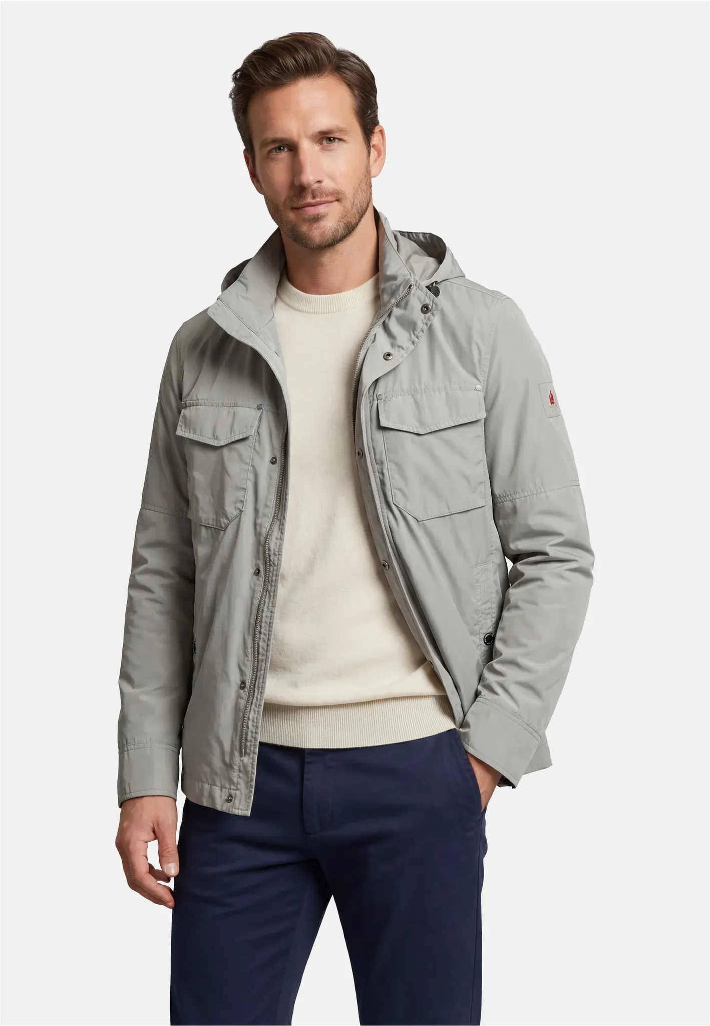 Outdoorjacke NEW CANADIAN, Herren, Gr. 62, grau (grün), 100% Polyester, unifarben, normal, ohne Ausschnitt, Jacken Outdoorjacke, mit Kapuze und verstellbarem Kragen