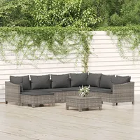 Ankonbej 8-tlg. Garten-Lounge-Set mit Kissen Grau Poly Rattan
