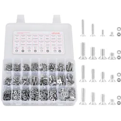 VEVOR 720-teiliges Schrauben-Muttern-Sortiment-Set Imperial Stahl Klasse A2-50