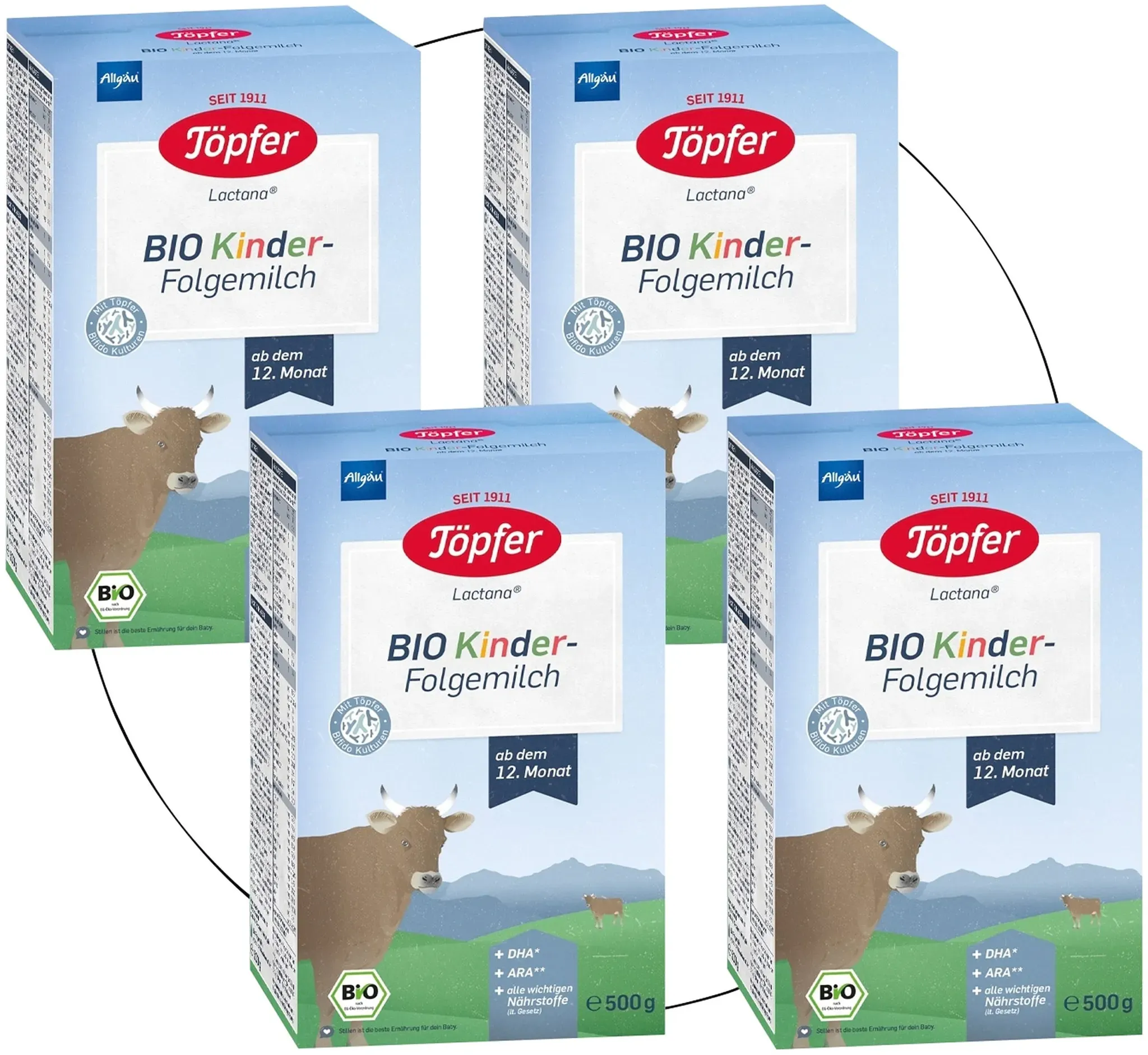 Töpfer Bundle 4er Pack Bio Kinder-Folgemilch 500g, beige