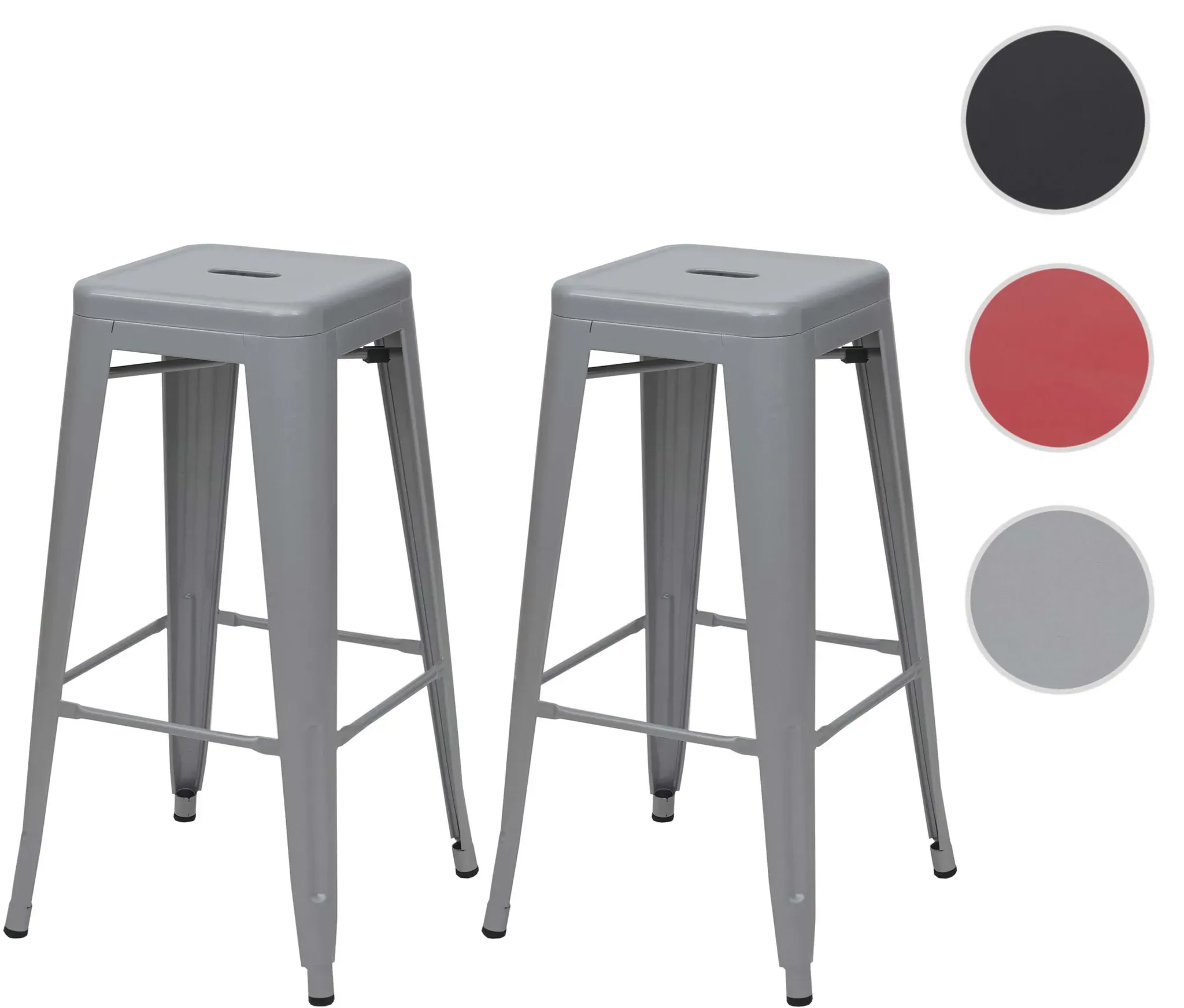 2er-Set Barhocker HWC-A73, Barstuhl Tresenhocker, Metall Industriedesign stapelbar ~ grau