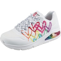SKECHERS UNO 2 Floating Love Sneakers, Wht Duraleather Multi Color Heart Print Trim, 38