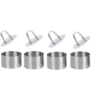 Dessertringe und Speiseringe,Kuchenringe,Speiseringe Edelstahl Kuchen Ringe Dessert Formen,Edelstahl Speisering Stamper Essen Kochen,KuchenForm Kuchen Schimmel 4 Ringe+ 4 Lebensmittel Pressen – 8 cm