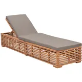 vidaXL Teak Massiv Sonnenliege mit Dunkelgrauem Kissen Gartenliege Relaxliege Liege Gartenmöbel Saunaliege Liegestuhl Holzliege Strandliege