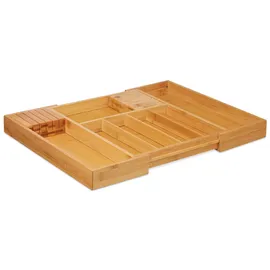 Relaxdays Besteckkasten Bambus ausziehbar 5-7 Fächer hbt 5 x 56 x 43 cm natur