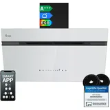KKT KOLBE A+++ Dunstabzugshaube 90 cm 782 cbm/h Umluft Abluft Kopffrei Wandhaube | Schwarz Weiß Glas | Nachlaufautomatik | Smart WiFi App WLAN | S... - Schwarz