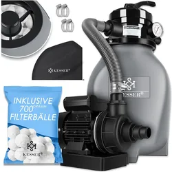 KESSER® Sandfilter Sandfilteranlage + 700g Filterbälle ersetzen 25kg Filtersand- Poolfilter 10 m3/h Filteranlage Filterkessel für Pool Schwimmbecken 4-Wege Ventil , einfache Steuerung
