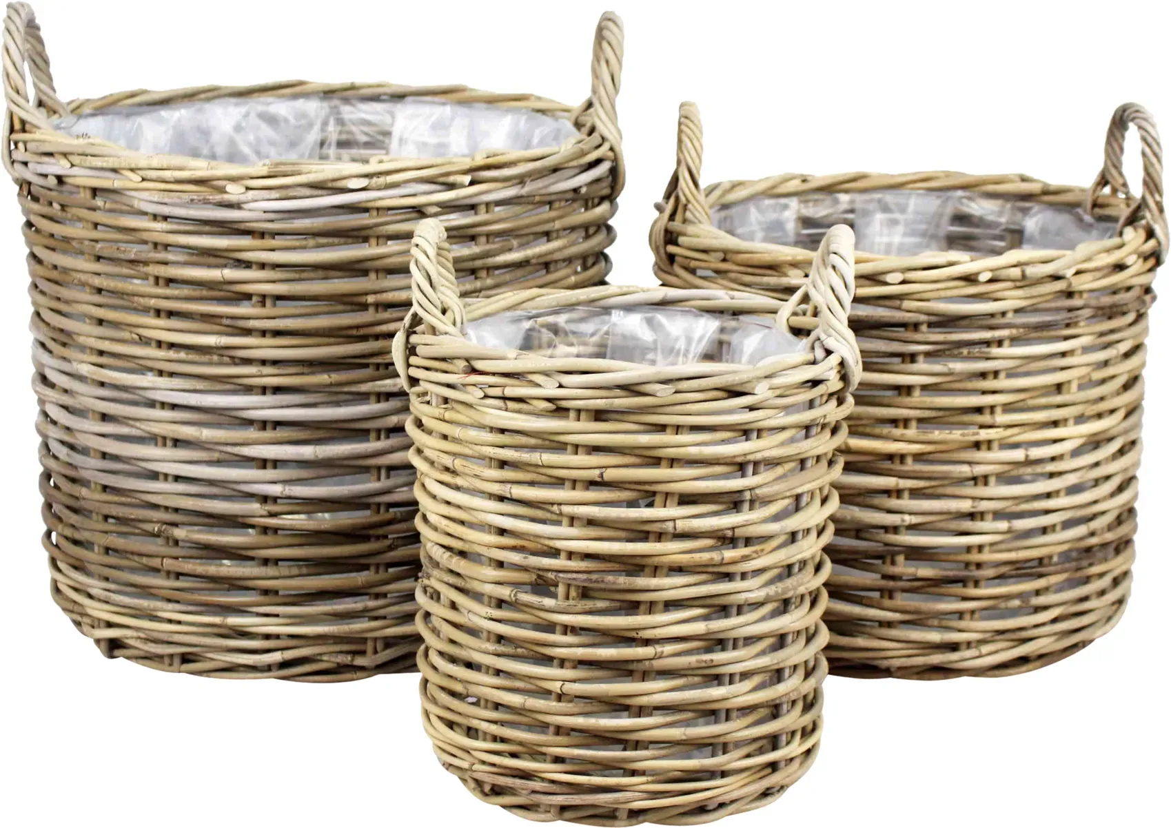 Korb Rattan S/3 D30/38/45cm mit Folie H28/33/38cm  - grau