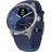 42 mm silber, Silikonarmband blau