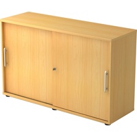 bümö Schiebetürenschrank "2OH" - Aktenschrank abschließbar, Sideboard Schrank mit Schiebetüren in Buche - Büroschrank aus Holz mit Schiebetür, Büro