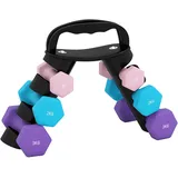 Set Aus Sechseckigen Kurzhanteln, Krafttrainingshanteln, 2 X 1 Kg, 2 X 2 Kg, 2 X 3 Kg, Mit Umbaubarem Hantelständer