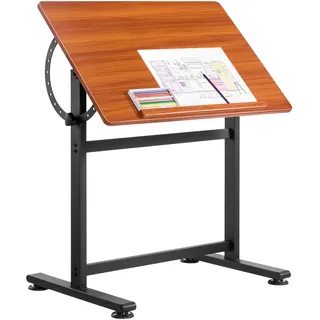 Vevor Zeichentisch Maltisch multifunktionaler Schreibtisch mit Neigung von 0°–90°, tragbarer Künstlertisch mit schwarzem H-Rahmen & brauner Schreibtischplatte, zum Lesen Schreiben Basteln