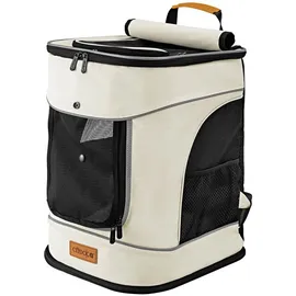 CADOCA Haustierrucksack bis 12 kg verstellbare Gurte faltbar Kurzleine Haustier Tragetasche Katze Hund Rucksack Beige