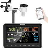 Sainlogic Professional Wireless Wetterstation mit Solarbetriebenem Außensensor, Regenmesser, Wettervorhersage, Windmesser, Farbbildschirm,Wundergroun Schwarzd